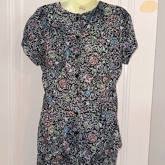 Vintage 80s J.H. Collectible Black & Gray Stylized Floral Patterned Skirt Set - Picture 4 of 8